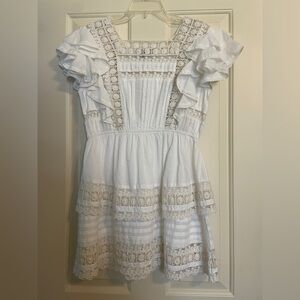 Lulu's White Lace Ruffle Mini Dress